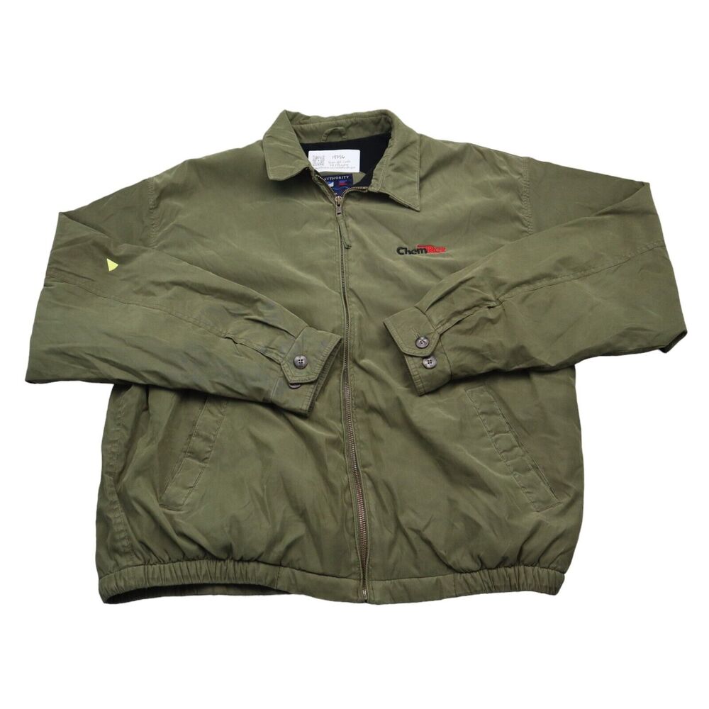 Port Authority Jacket Mens L Green Full Zip Collared Pocket Bomber Jacket